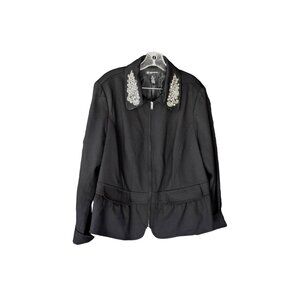 Women's INC Woman Black Zip up Jacket W/Embellished Collar Size 1X